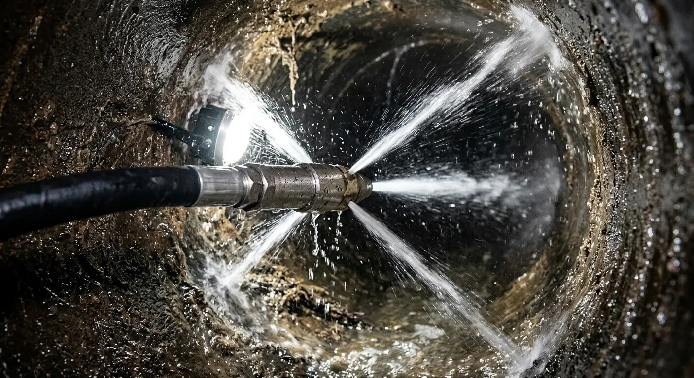 High-pressure hydro jetting nozzle cleaning sewer pipe for Storm Drain Cleaning in Aurora